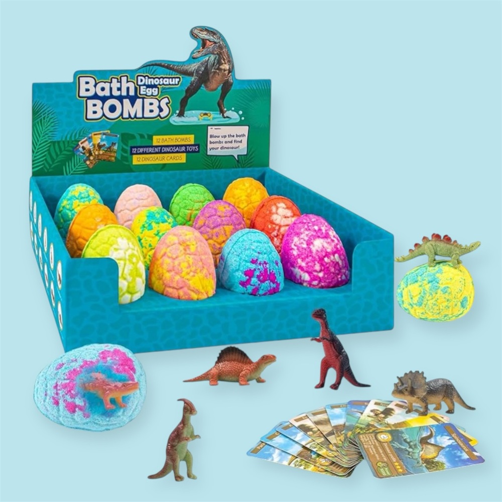 New in Box 12pc kids bath bomb dinosaur set